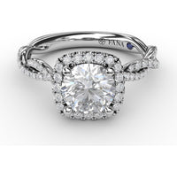 Cushion Halo Engagement Ring Setting with Twisted Pavé Diamond Band by Fana - 0.43 Carat Total Diamond Weight