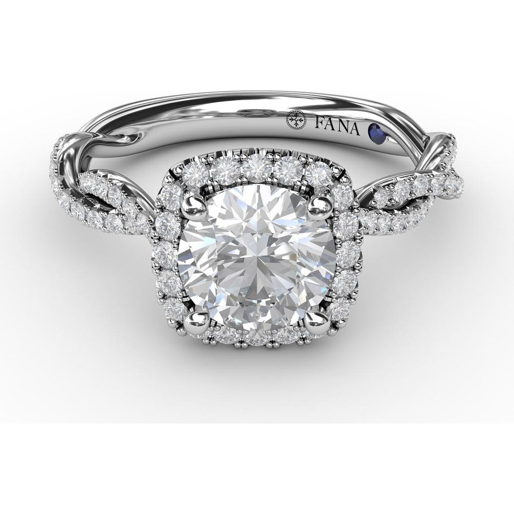 Cushion Halo Engagement Ring Setting with Twisted Pavé Diamond Band by Fana - 0.43 Carat Total Diamond Weight