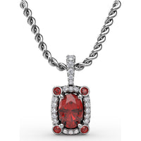 Cushion Halo Pendant with Oval Ruby and Pavé Diamond Bail by Fana - 1.20 Carat Total Gemstone Weight