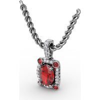 Cushion Halo Pendant with Oval Ruby and Pavé Diamond Bail by Fana - 1.20 Carat Total Gemstone Weight