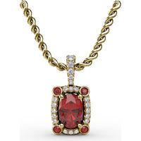 Cushion Halo Pendant with Oval Ruby and Pavé Diamond Bail by Fana - 1.20 Carat Total Gemstone Weight