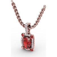 Cushion Halo Pendant with Oval Ruby and Pavé Diamond Bail by Fana - 1.20 Carat Total Gemstone Weight