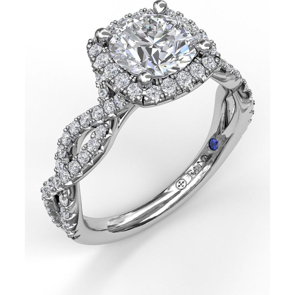 Cushion Halo Twist Engagement Ring Setting with Pavé Split Shank by Fana - 0.58 Carat Total Diamond Weight