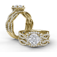 Cushion Halo Twist Engagement Ring Setting with Pavé Split Shank by Fana - 0.58 Carat Total Diamond Weight