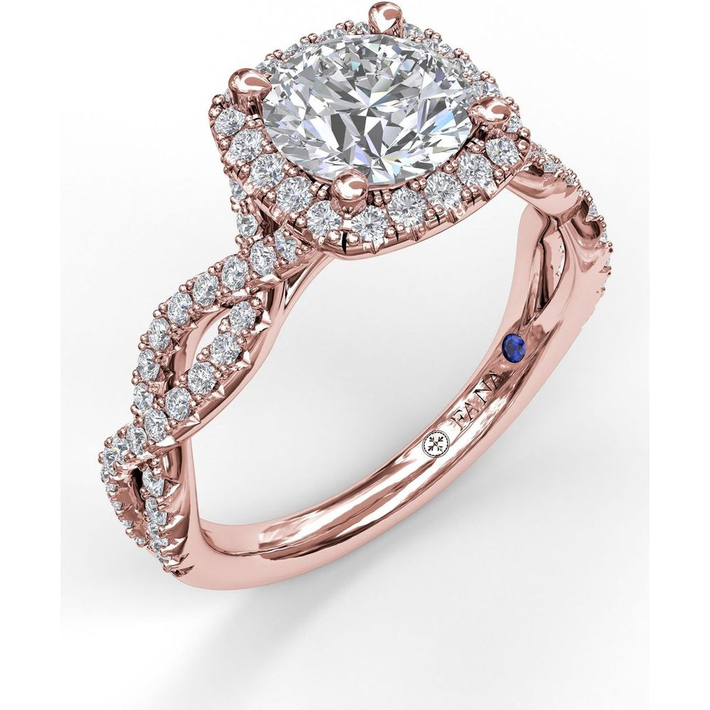 Cushion Halo Twist Engagement Ring Setting with Pavé Split Shank by Fana - 0.58 Carat Total Diamond Weight