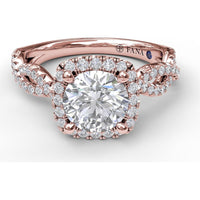Cushion Halo Twist Engagement Ring Setting with Pavé Split Shank by Fana - 0.58 Carat Total Diamond Weight