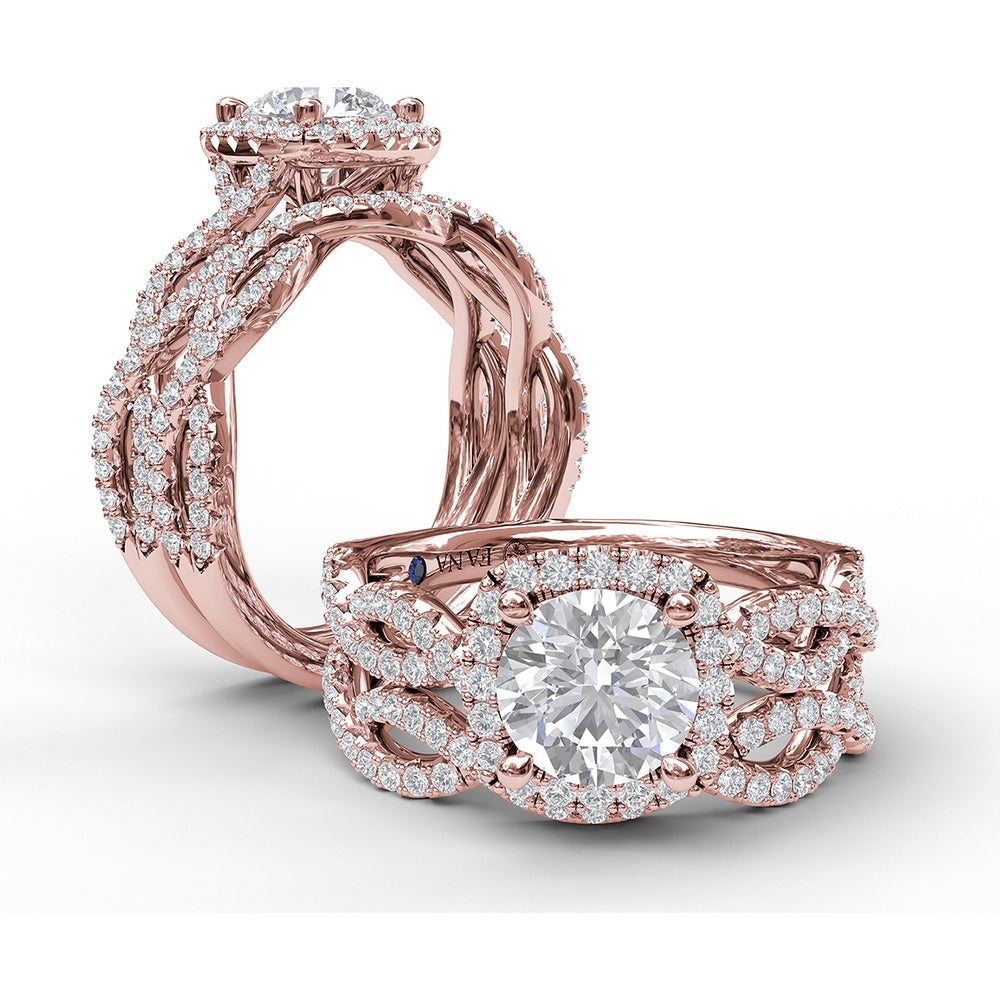 Cushion Halo Twist Engagement Ring Setting with Pavé Split Shank by Fana - 0.58 Carat Total Diamond Weight