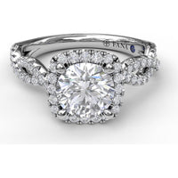 Cushion Halo Twist Engagement Ring Setting with Pavé Split Shank by Fana - 0.58 Carat Total Diamond Weight