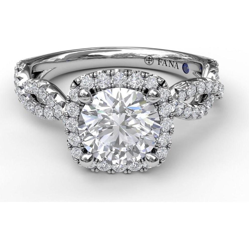 Cushion Halo Twist Engagement Ring Setting with Pavé Split Shank by Fana - 0.58 Carat Total Diamond Weight