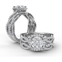 Cushion Halo Twist Engagement Ring Setting with Pavé Split Shank by Fana - 0.58 Carat Total Diamond Weight