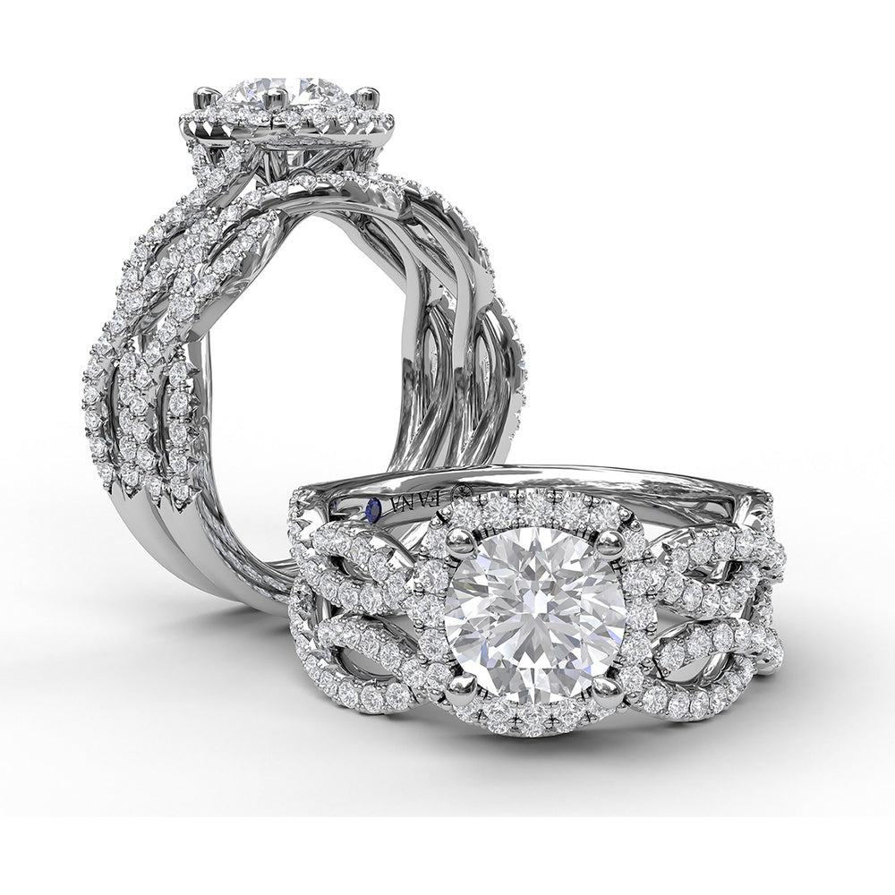 Cushion Halo Twist Engagement Ring Setting with Pavé Split Shank by Fana - 0.58 Carat Total Diamond Weight