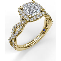 Cushion Halo Twist Engagement Ring Setting with Pavé Split Shank by Fana - 0.58 Carat Total Diamond Weight