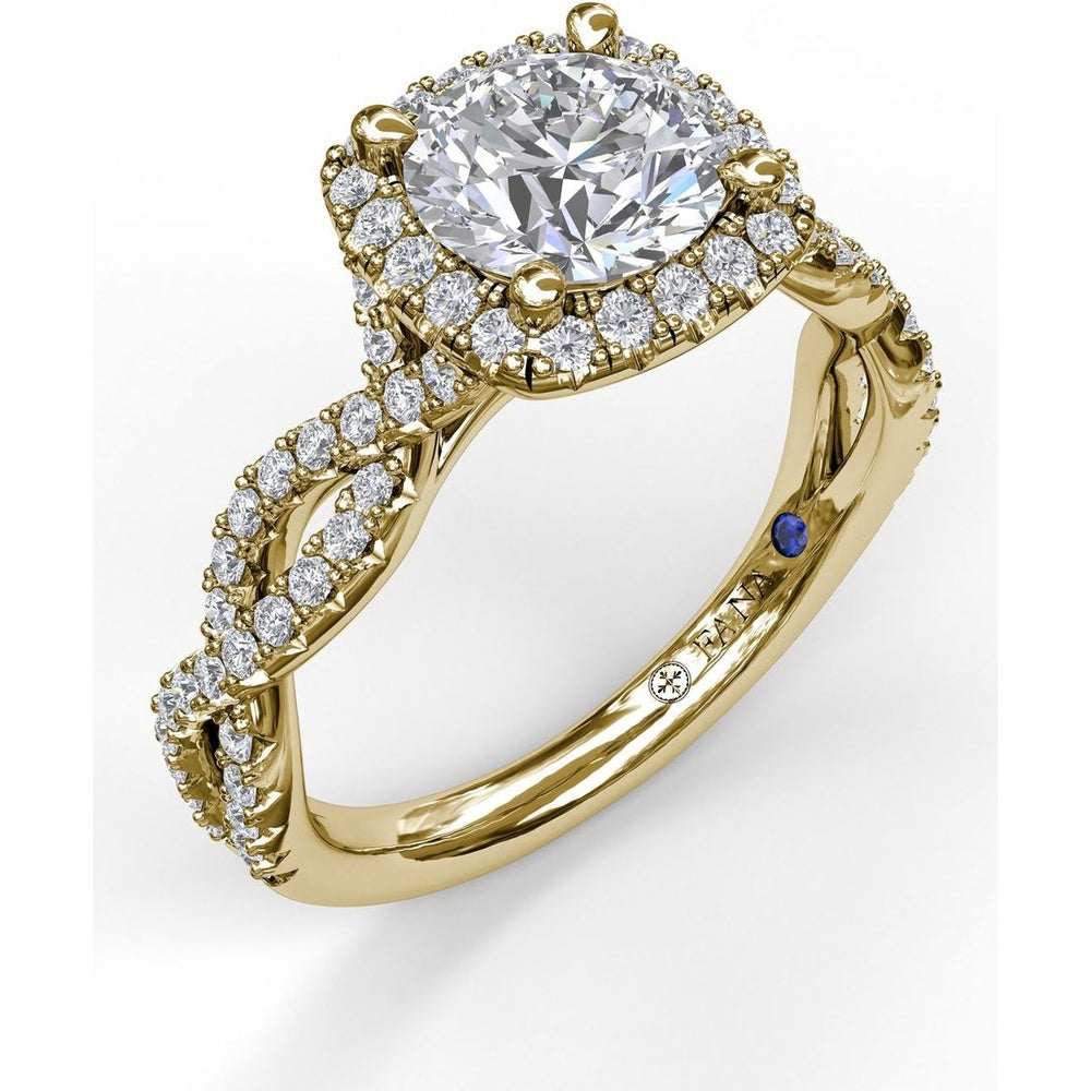 Cushion Halo Twist Engagement Ring Setting with Pavé Split Shank by Fana - 0.58 Carat Total Diamond Weight