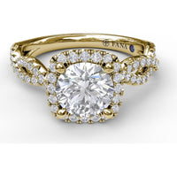 Cushion Halo Twist Engagement Ring Setting with Pavé Split Shank by Fana - 0.58 Carat Total Diamond Weight
