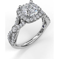 Cushion Halo Twist Shank Engagement Ring Setting with Pavé and Bezel-Set Diamonds by Fana - 0.54 Carat Total Diamond Weight
