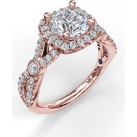 Cushion Halo Twist Shank Engagement Ring Setting with Pavé and Bezel-Set Diamonds by Fana - 0.54 Carat Total Diamond Weight