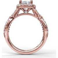 Cushion Halo Twist Shank Engagement Ring Setting with Pavé and Bezel-Set Diamonds by Fana - 0.54 Carat Total Diamond Weight
