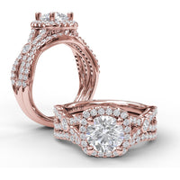 Cushion Halo Twist Shank Engagement Ring Setting with Pavé and Bezel-Set Diamonds by Fana - 0.54 Carat Total Diamond Weight