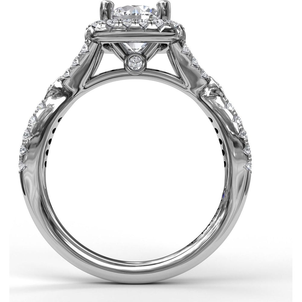 Cushion Halo Twist Shank Engagement Ring Setting with Pavé and Bezel-Set Diamonds by Fana - 0.54 Carat Total Diamond Weight