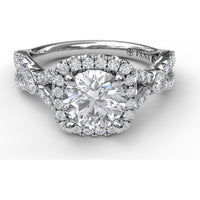 Cushion Halo Twist Shank Engagement Ring Setting with Pavé and Bezel-Set Diamonds by Fana - 0.54 Carat Total Diamond Weight