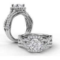 Cushion Halo Twist Shank Engagement Ring Setting with Pavé and Bezel-Set Diamonds by Fana - 0.54 Carat Total Diamond Weight