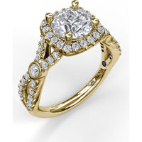 Cushion Halo Twist Shank Engagement Ring Setting with Pavé and Bezel-Set Diamonds by Fana - 0.54 Carat Total Diamond Weight