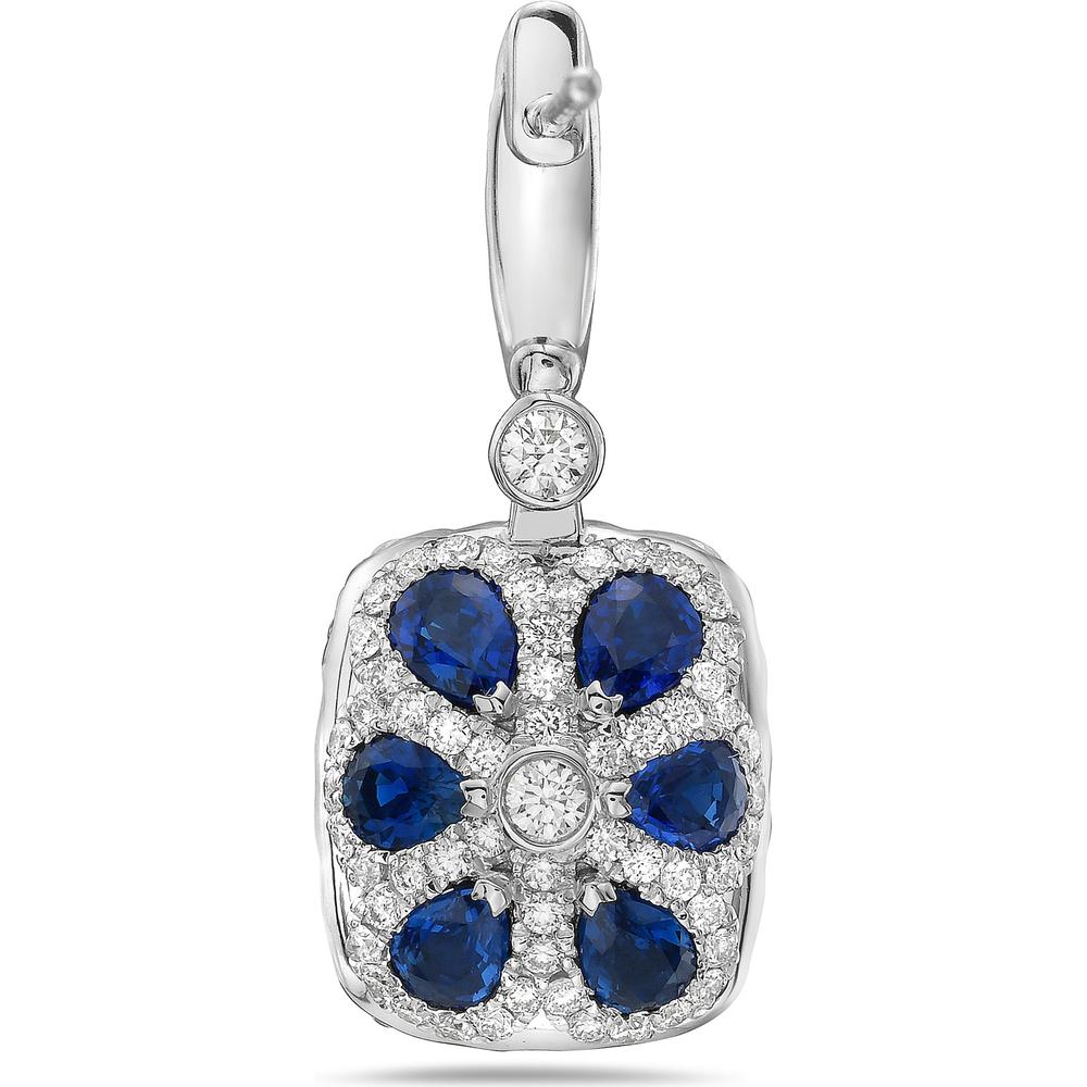 Cushion London Blue Topaz, Diamond and Blue Sapphire Drop Earrings in 18K White Gold by Charles Krypell