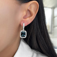Cushion London Blue Topaz, Diamond and Blue Sapphire Drop Earrings in 18K White Gold by Charles Krypell