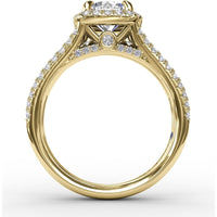 Cushion-Shaped Diamond Halo Engagement Ring Setting with Triple-Row Split Shank Diamond Band by Fana - 0.72 Carat Total Diamond Weight