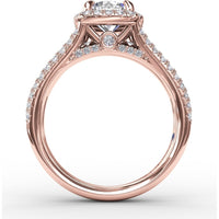 Cushion-Shaped Diamond Halo Engagement Ring Setting with Triple-Row Split Shank Diamond Band by Fana - 0.72 Carat Total Diamond Weight