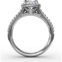 Cushion-Shaped Diamond Halo Engagement Ring Setting with Triple-Row Split Shank Diamond Band by Fana - 0.72 Carat Total Diamond Weight