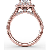 Cushion-Shaped Double Halo Pavé Diamond Engagement Ring Setting with Split Shank by Fana - 0.67 Carat Total Diamond Weight