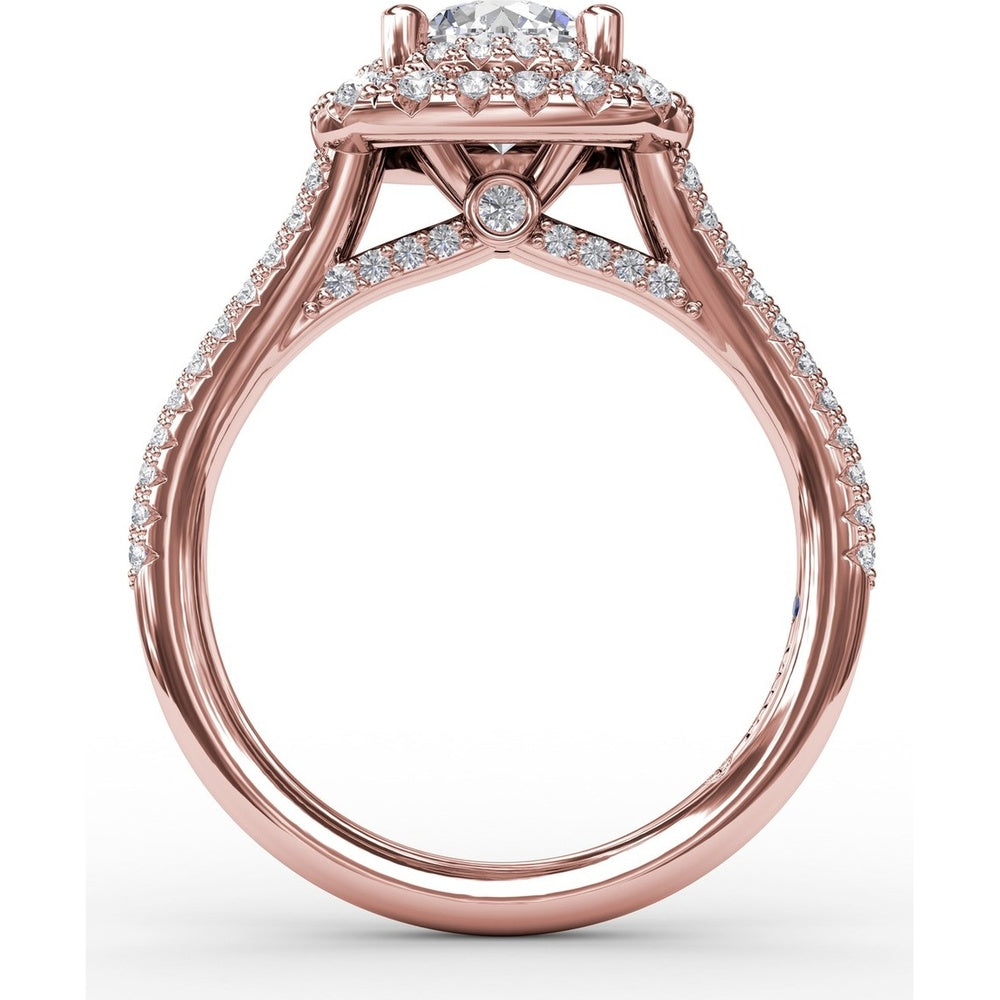 Cushion-Shaped Double Halo Pavé Diamond Engagement Ring Setting with Split Shank by Fana - 0.67 Carat Total Diamond Weight