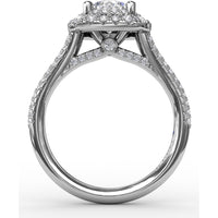 Cushion-Shaped Double Halo Pavé Diamond Engagement Ring Setting with Split Shank by Fana - 0.67 Carat Total Diamond Weight