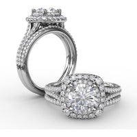 Cushion-Shaped Double Halo Pavé Diamond Engagement Ring Setting with Split Shank by Fana - 0.67 Carat Total Diamond Weight