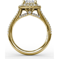 Cushion-Shaped Double Halo Pavé Diamond Engagement Ring Setting with Split Shank by Fana - 0.67 Carat Total Diamond Weight