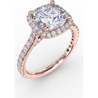 Cushion-Shaped Halo Diamond Engagement Ring Setting with Diamond Band by Fana - 0.59 Carat Total Diamond Weight