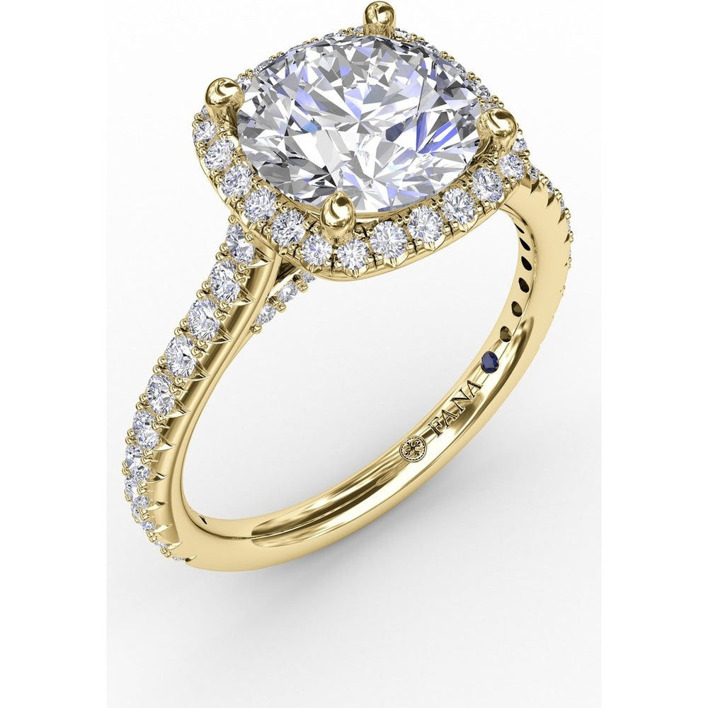 Cushion-Shaped Halo Diamond Engagement Ring Setting with Diamond Band by Fana - 0.59 Carat Total Diamond Weight