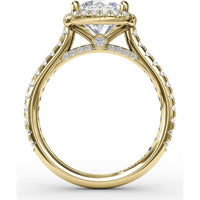 Cushion-Shaped Halo Diamond Engagement Ring Setting with Diamond Band by Fana - 0.59 Carat Total Diamond Weight