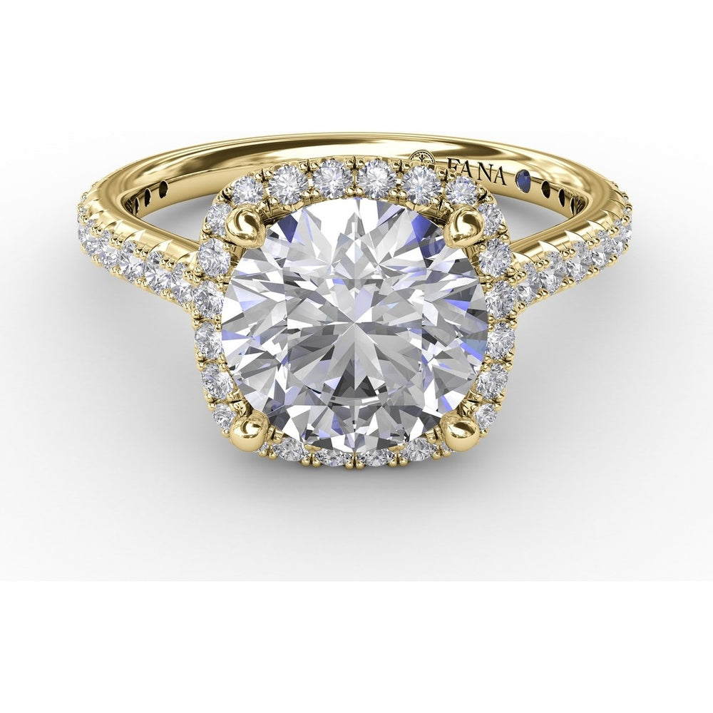 Cushion-Shaped Halo Diamond Engagement Ring Setting with Diamond Band by Fana - 0.59 Carat Total Diamond Weight