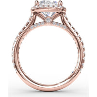 Cushion-Shaped Halo Diamond Engagement Ring Setting with Diamond Band by Fana - 0.59 Carat Total Diamond Weight