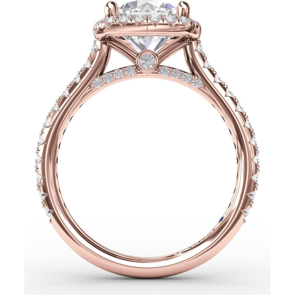 Cushion-Shaped Halo Diamond Engagement Ring Setting with Diamond Band by Fana - 0.59 Carat Total Diamond Weight