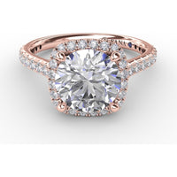 Cushion-Shaped Halo Diamond Engagement Ring Setting with Diamond Band by Fana - 0.59 Carat Total Diamond Weight