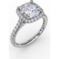 Cushion-Shaped Halo Diamond Engagement Ring Setting with Diamond Band by Fana - 0.59 Carat Total Diamond Weight