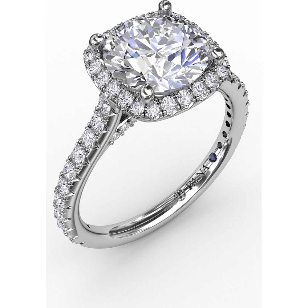 Cushion-Shaped Halo Diamond Engagement Ring Setting with Diamond Band by Fana - 0.59 Carat Total Diamond Weight