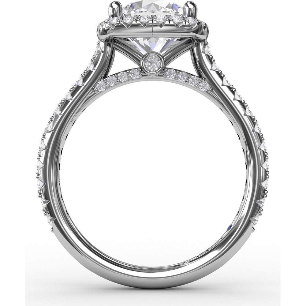 Cushion-Shaped Halo Diamond Engagement Ring Setting with Diamond Band by Fana - 0.59 Carat Total Diamond Weight