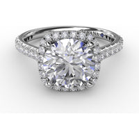 Cushion-Shaped Halo Diamond Engagement Ring Setting with Diamond Band by Fana - 0.59 Carat Total Diamond Weight