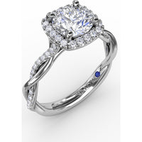 Cushion-Shaped Halo Engagement Ring Setting with Twisted Pavé Shank and Surprise Diamond by Fana - 0.30 Carat Total Diamond Weight