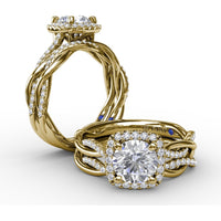 Cushion-Shaped Halo Engagement Ring Setting with Twisted Pavé Shank and Surprise Diamond by Fana - 0.30 Carat Total Diamond Weight