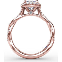 Cushion-Shaped Halo Engagement Ring Setting with Twisted Pavé Shank and Surprise Diamond by Fana - 0.30 Carat Total Diamond Weight